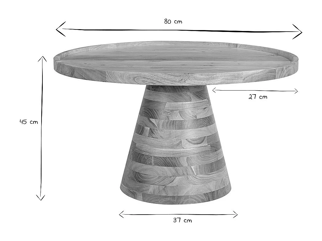 Tavolino da salotto rotondo in legno massello D80 MATERA