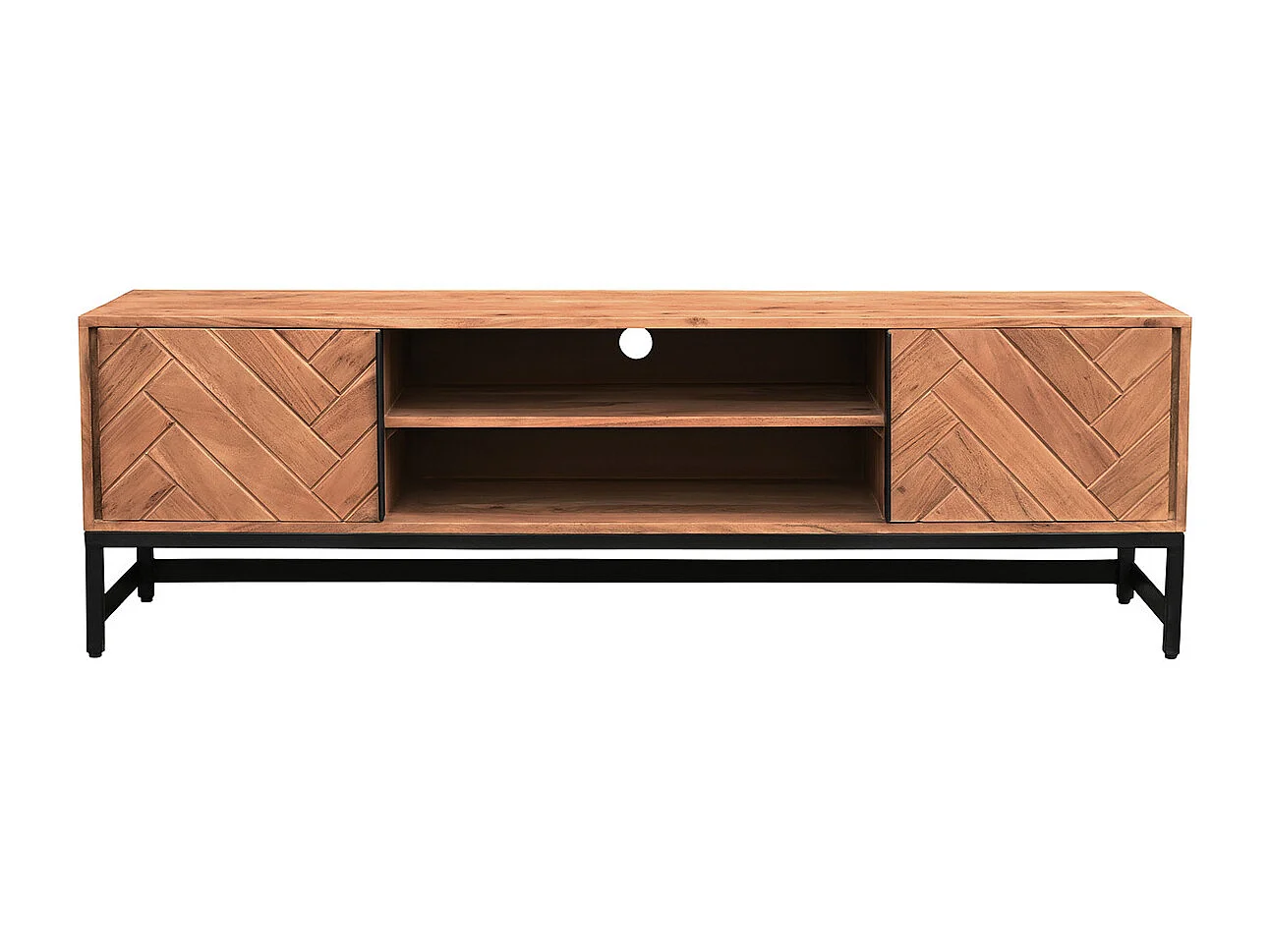 TV-Möbel aus Akazienholz und schwarzem Metall STICK