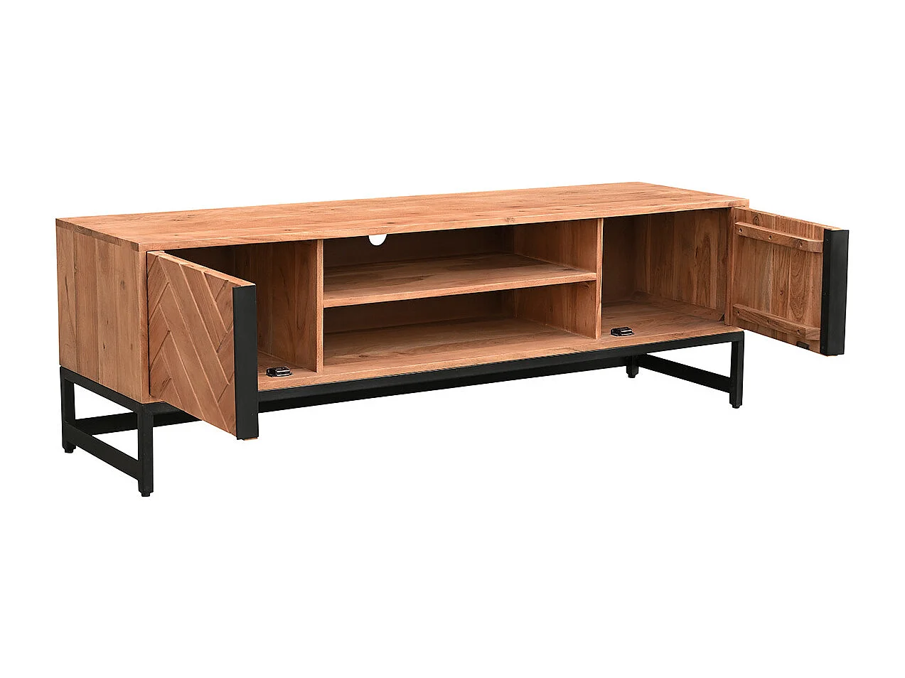 TV-Möbel aus Akazienholz und schwarzem Metall STICK