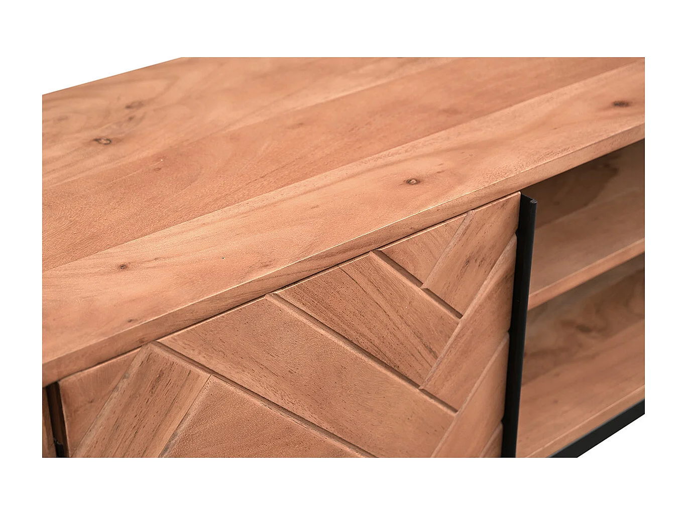 TV-Möbel aus Akazienholz und schwarzem Metall STICK