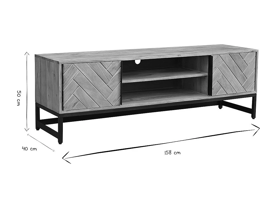 TV-Möbel aus Akazienholz und schwarzem Metall STICK
