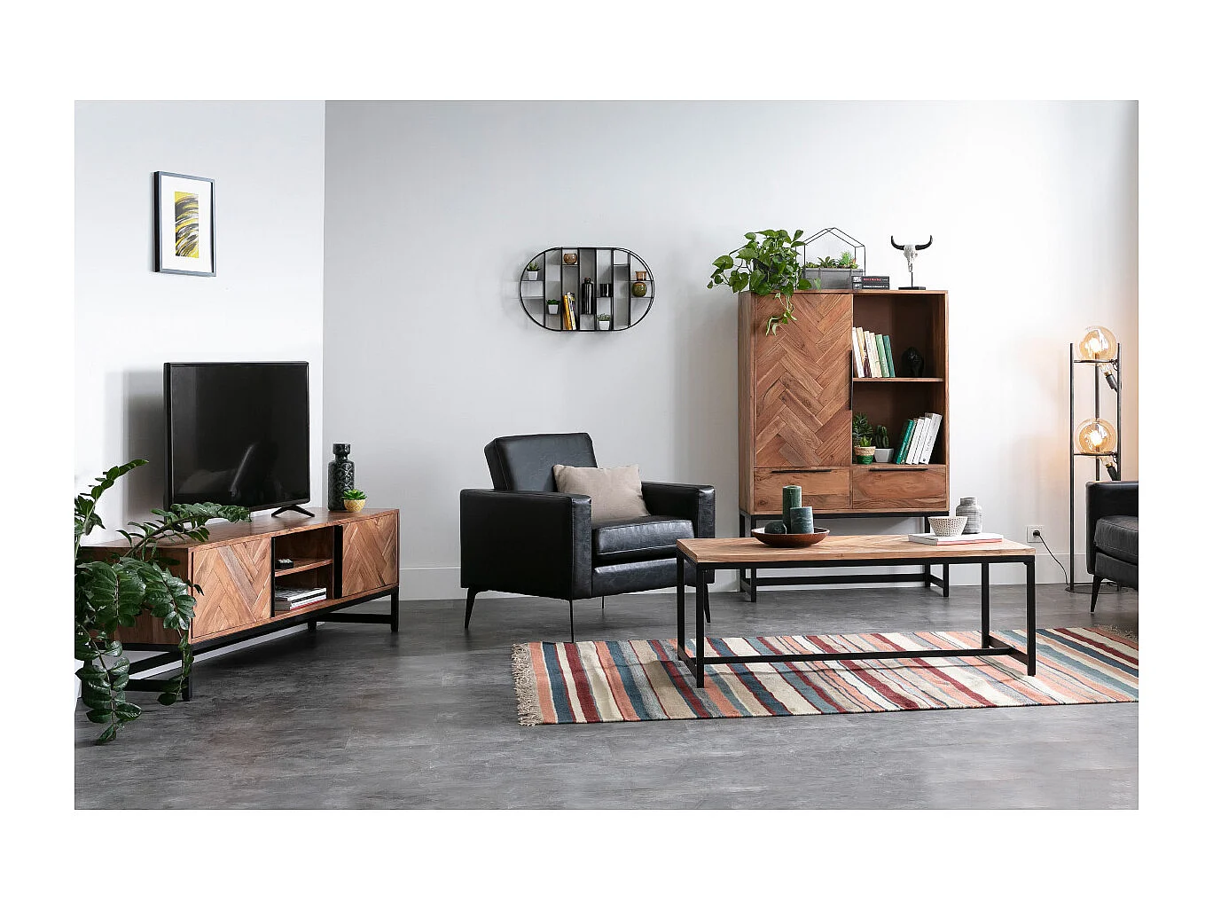 Mobile TV in acacia e metallo nero STICK