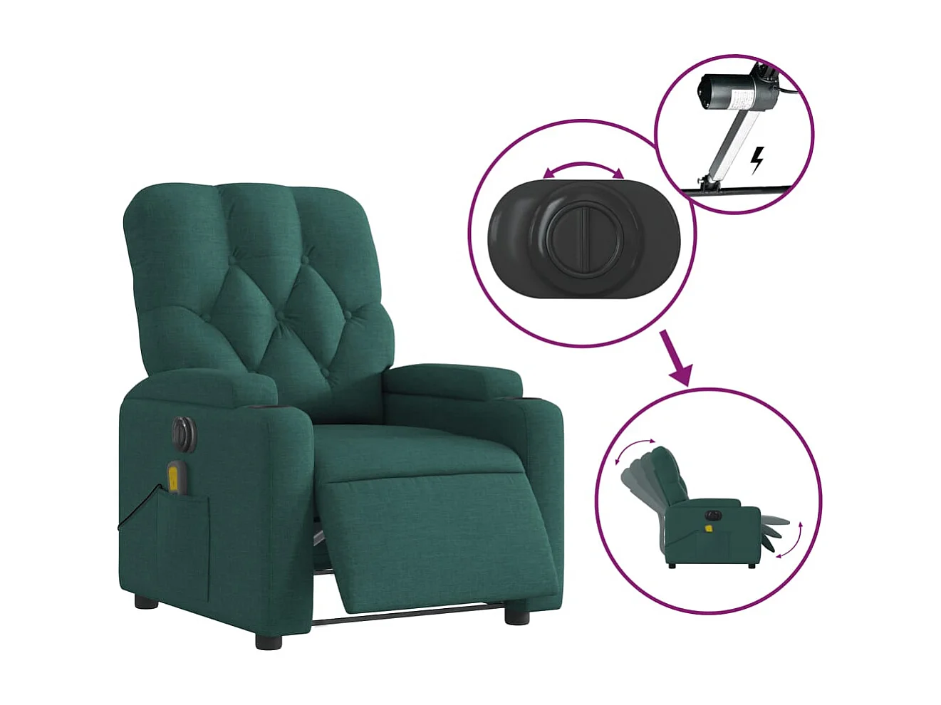Massagesessel Elektrisch Dunkelgrün Stoff