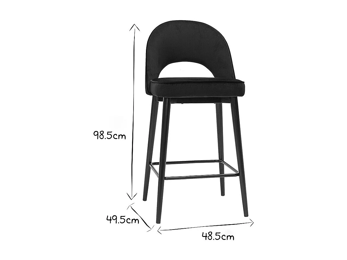 Taburete de cocina de diseño de terciopelo negro y metal 69 cm BELLEROSE