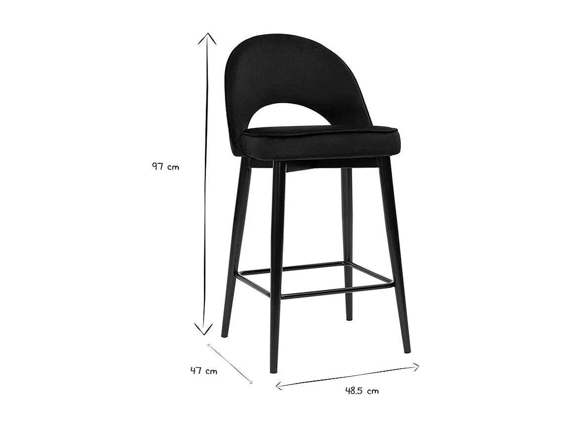 Taburete de cocina de diseño de terciopelo negro y metal 69 cm BELLEROSE