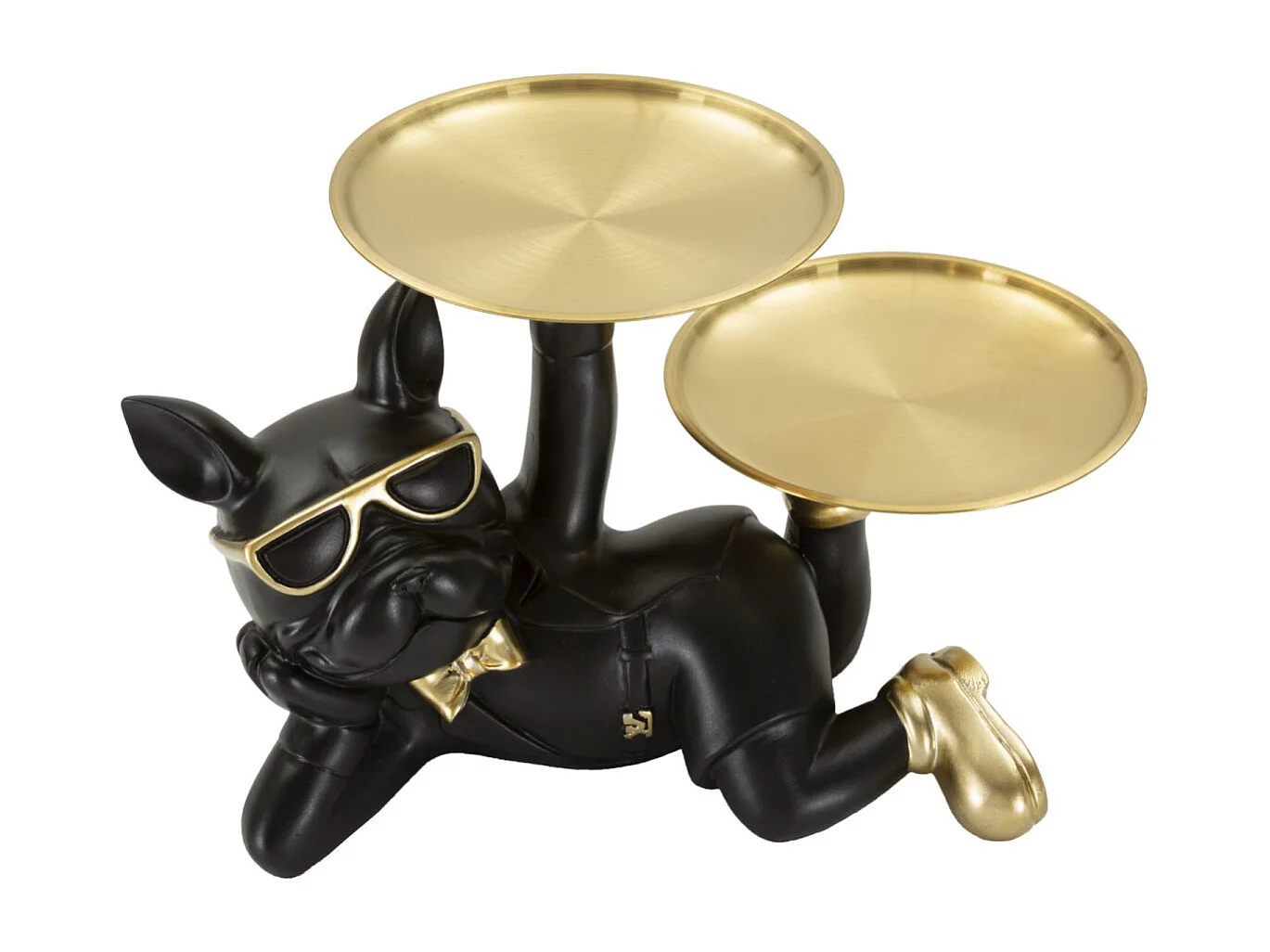 Cane con svuotatasche in resina nero e dorato cm 23,5x13x18,5