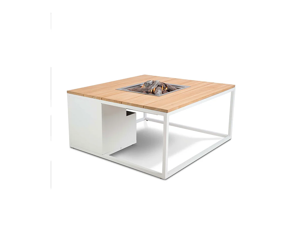 Table à feu de salon Cosi Fires Cosiloft blanc/teck 100cm