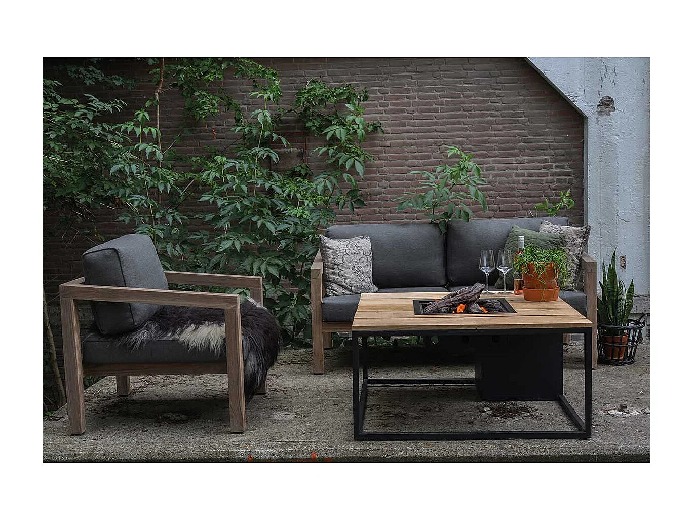 Cosi Fires Cosiloft lounge vuurtafel 100 cm zwart - teak top