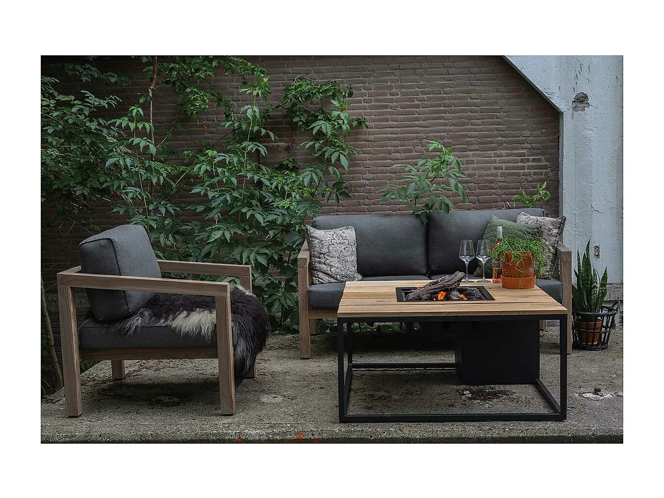 Cosi Fires Cosiloft lounge vuurtafel 100 cm zwart - teak top