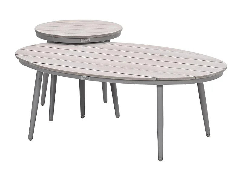 Garden Impressions Lucas bijzettafels taupe - teak look - Ø50x48 cm & 120x75x45 cm