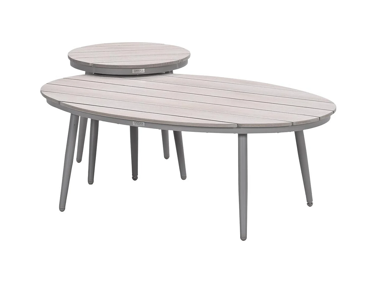Garden Impressions Lucas bijzettafels taupe - teak look - Ø50x48 cm & 120x75x45 cm