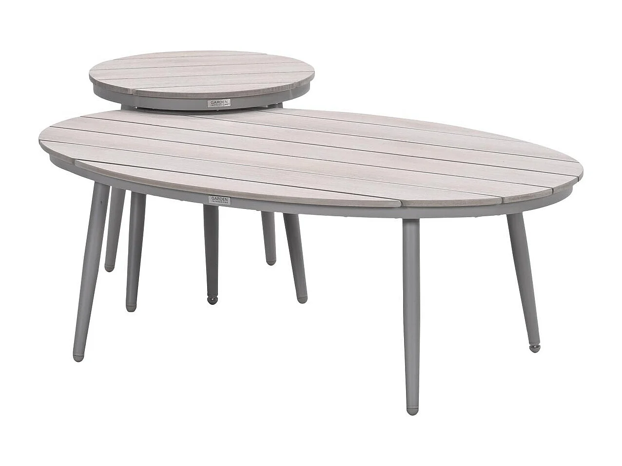 Garden Impressions Lucas bijzettafels taupe - teak look - Ø50x48 cm & 120x75x45 cm