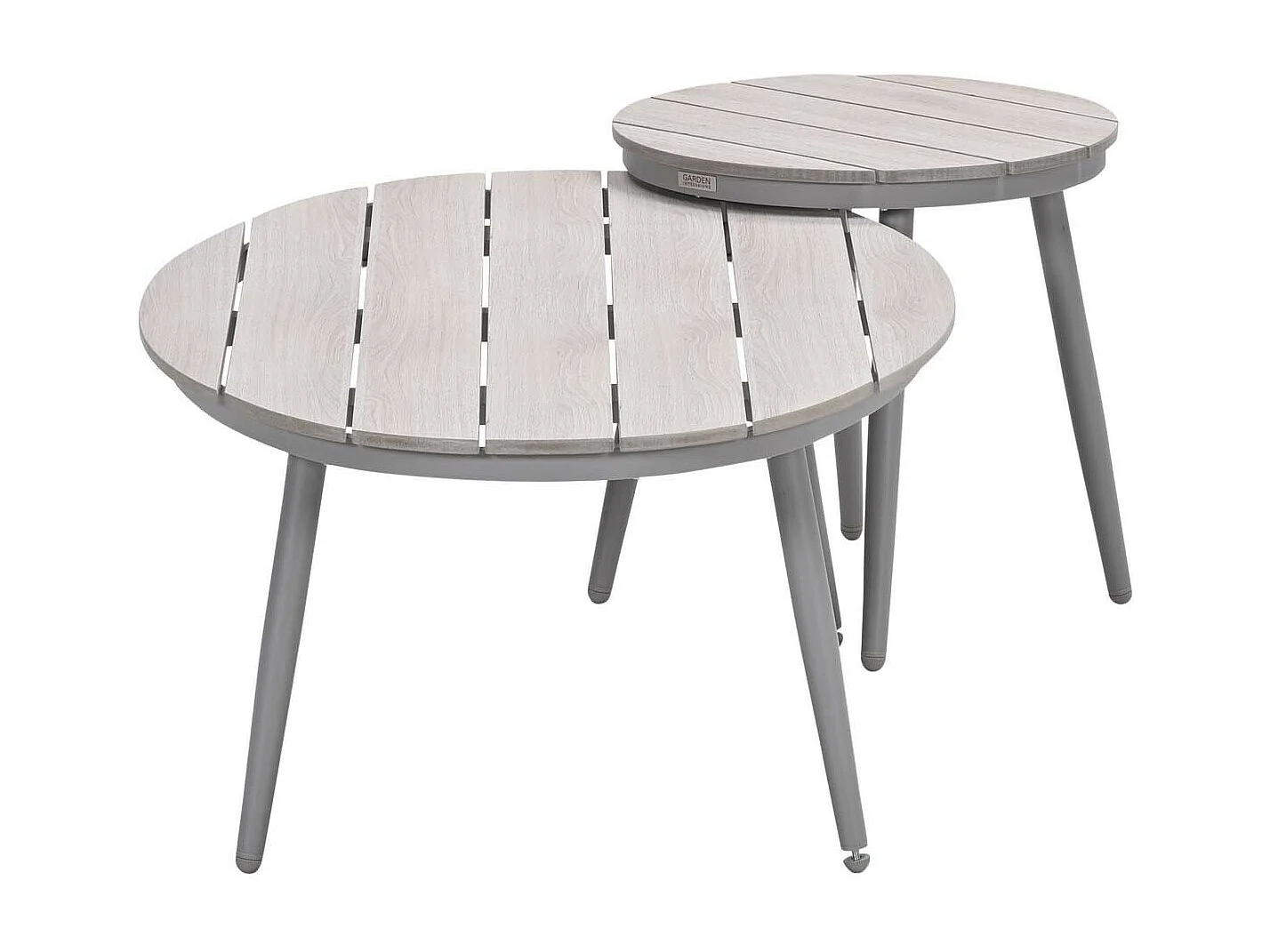 Garden Impressions Lucas bijzettafels taupe - teak look - Ø50x48 cm & 120x75x45 cm