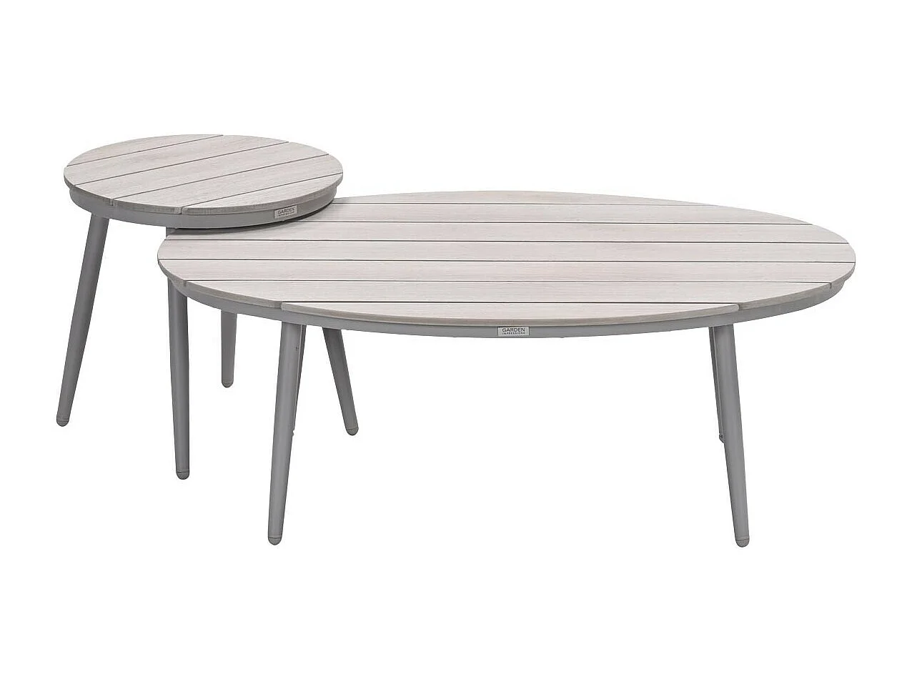 Garden Impressions Lucas bijzettafels taupe - teak look - Ø50x48 cm & 120x75x45 cm