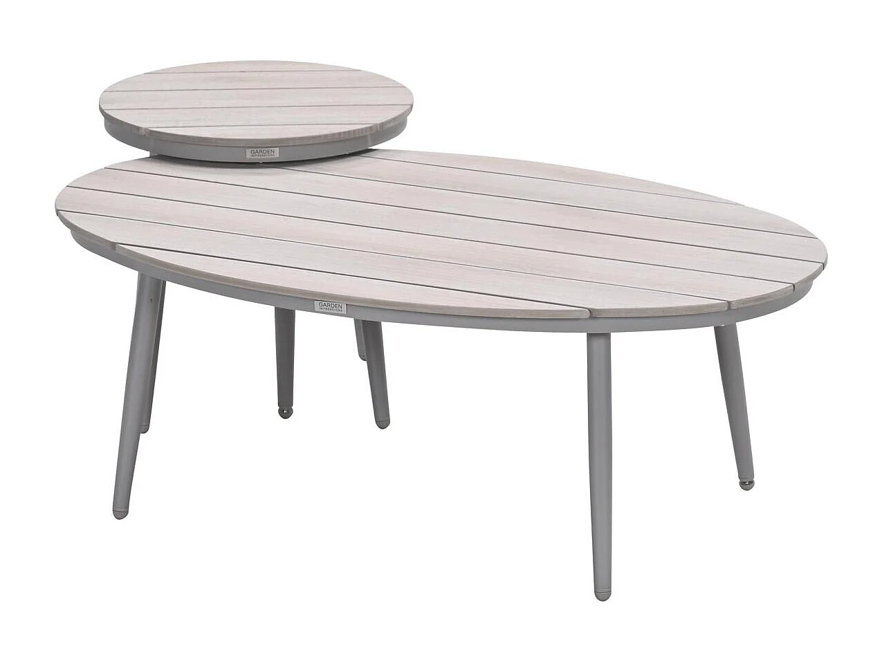 Garden Impressions Lucas bijzettafels taupe - teak look - Ø50x48 cm & 120x75x45 cm