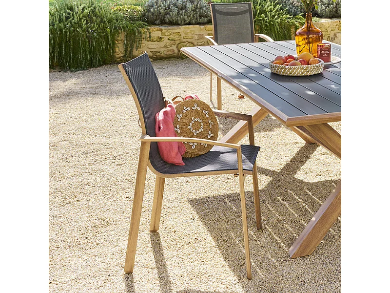 Fauteuil extérieur Axant poivre/imprimé honey effet bois Hespéride