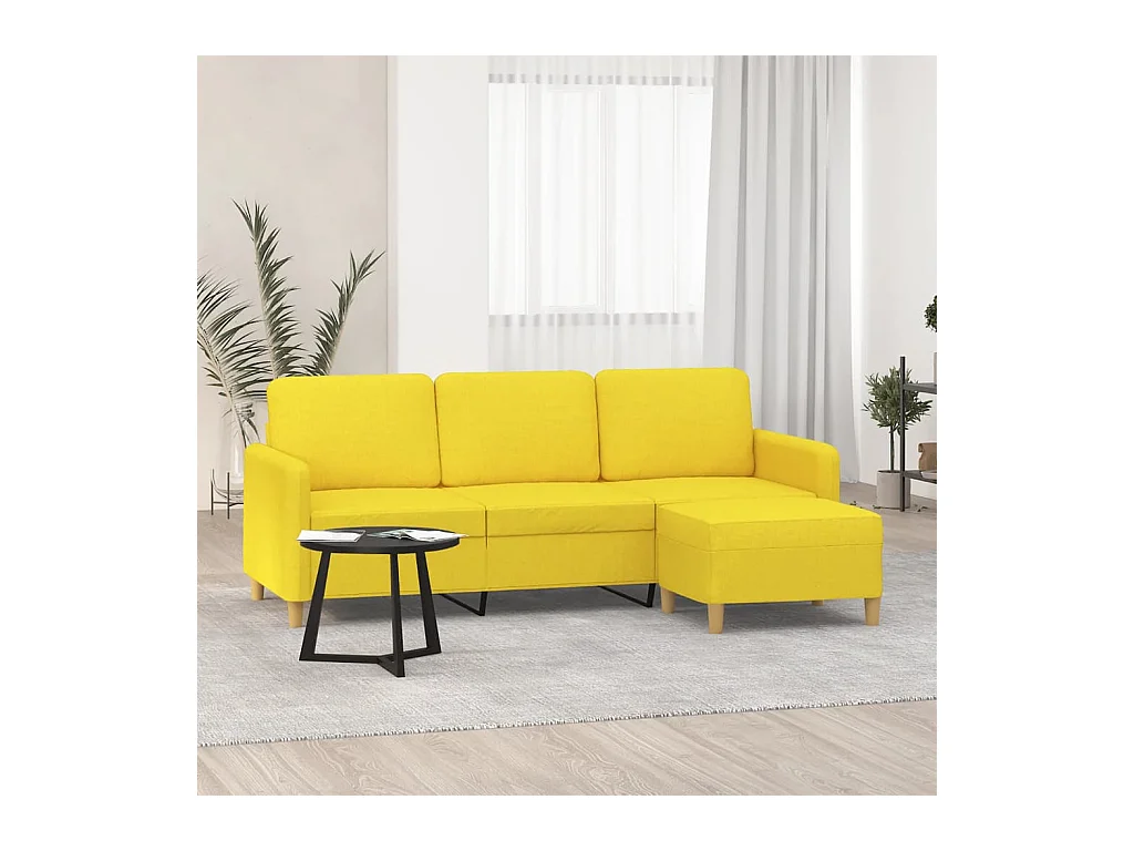 Driezitsbank met voetenbank 180 cm stof lichtgeel