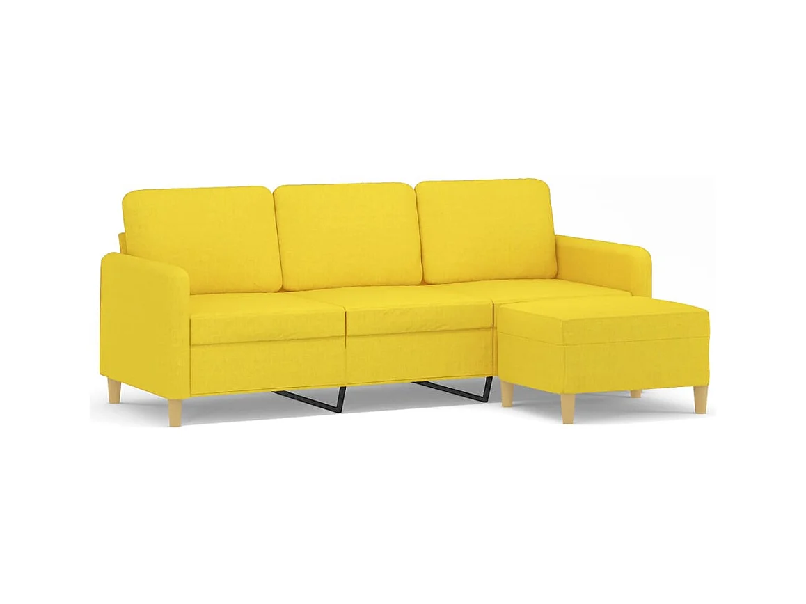 Driezitsbank met voetenbank 180 cm stof lichtgeel