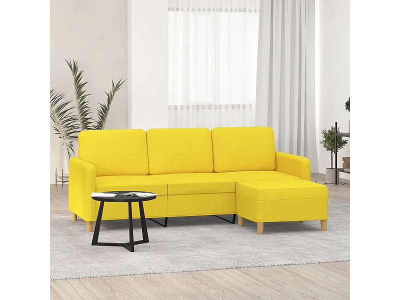 3-Sitzer-Sofa mit Hocker Hellgelb 180 cm Stoff