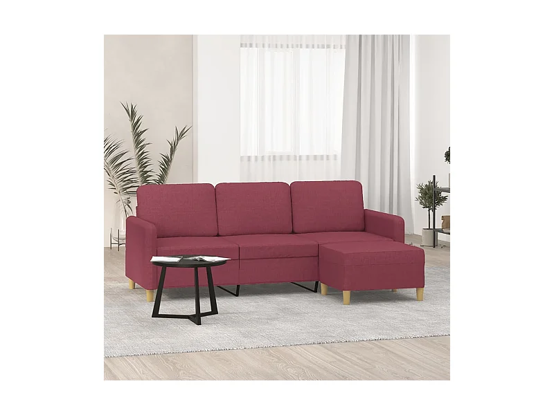 3-Sitzer-Sofa mit Hocker Weinrot 180 cm Stoff