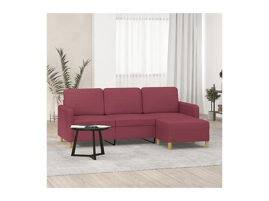 Canapé à 3 places avec repose-pieds Rouge bordeaux 180 cm Tissu
