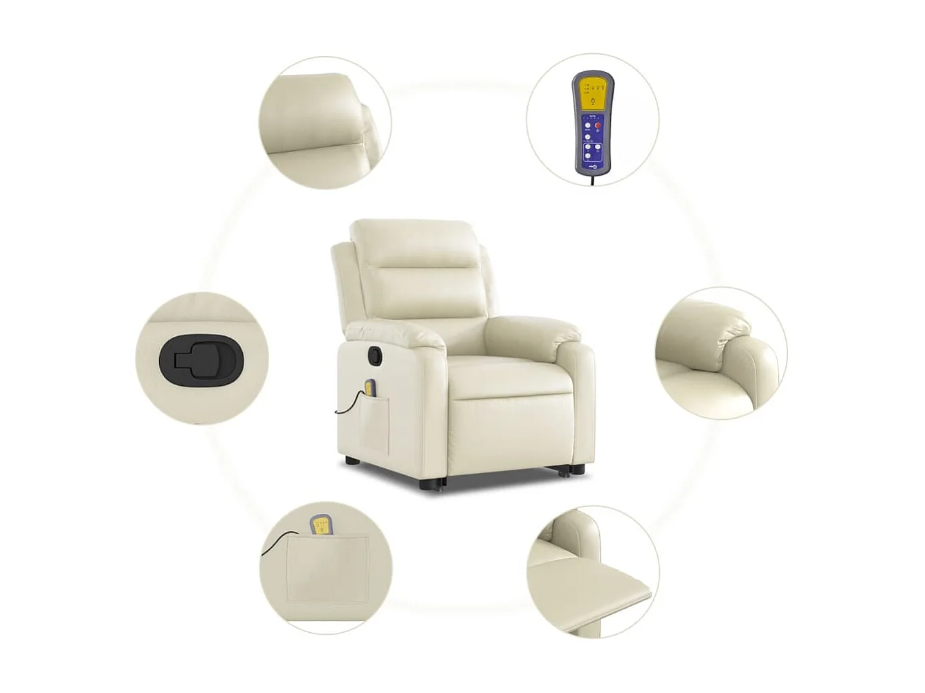 Massagesessel mit Aufstehhilfe Creme Kunstleder