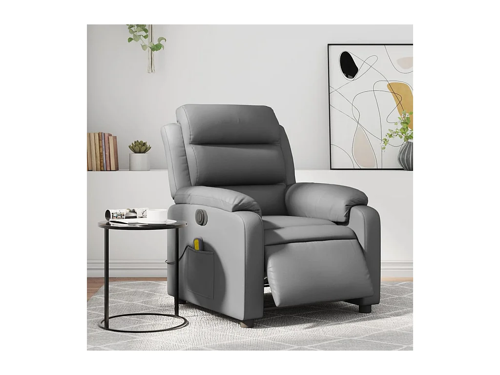 Sillón de masaje reclinable eléctrico cuero sintético gris