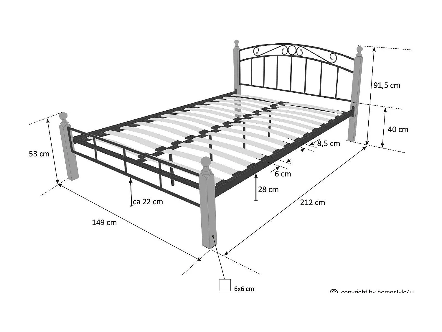 Lit adulte 2 personnes métal marron 215 x 145 x 91 cm LIT06026