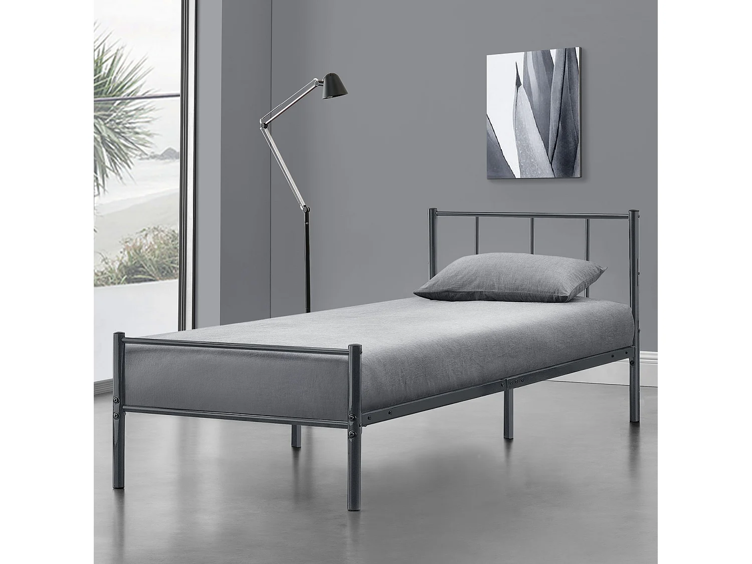 Lit simple une personne grise 209.5 x 91.5 x 81.5 cm 03_0004920