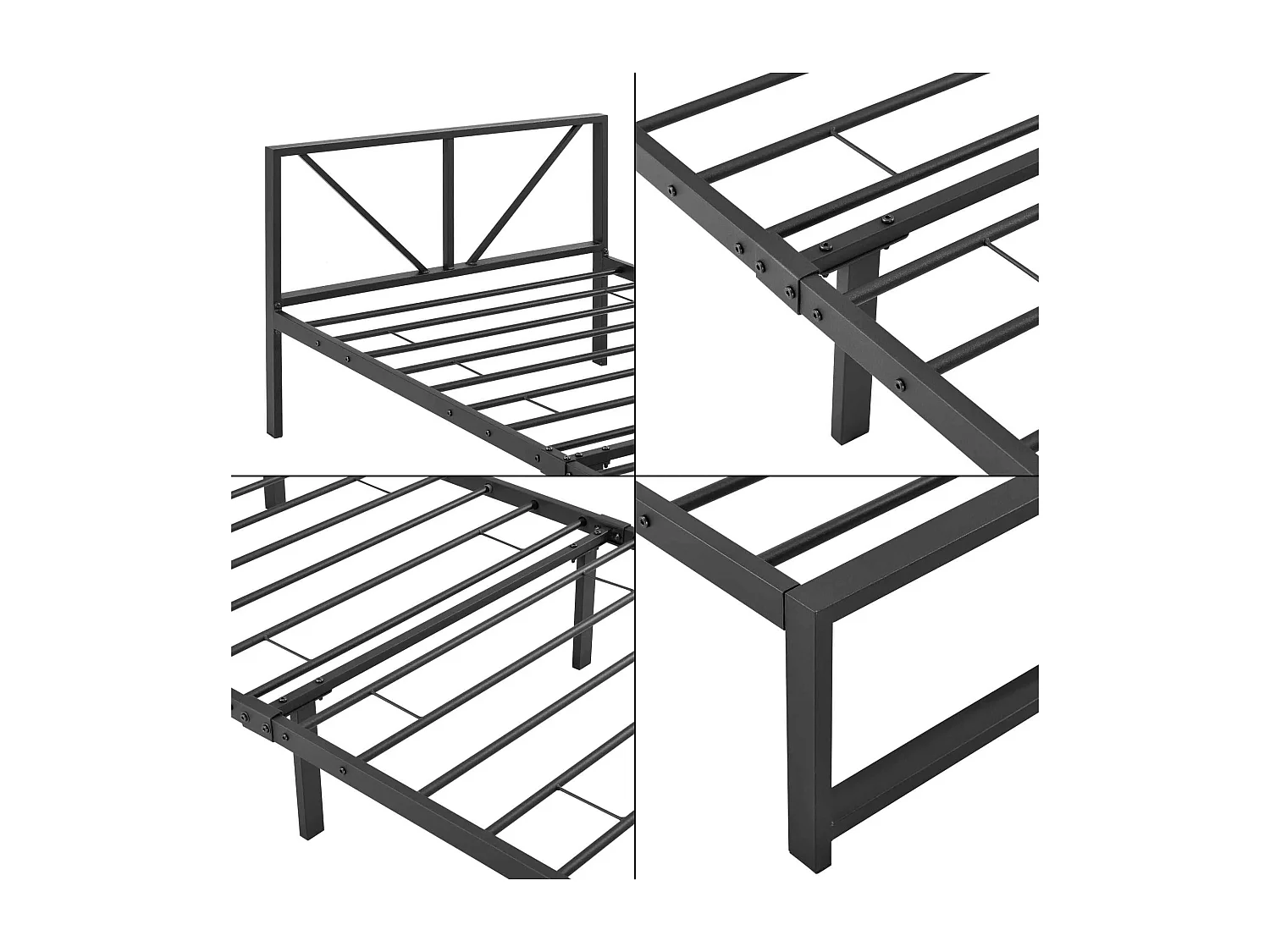 Lit simple une personne métal argentée 210 x 95 x 68 cm LIT03001