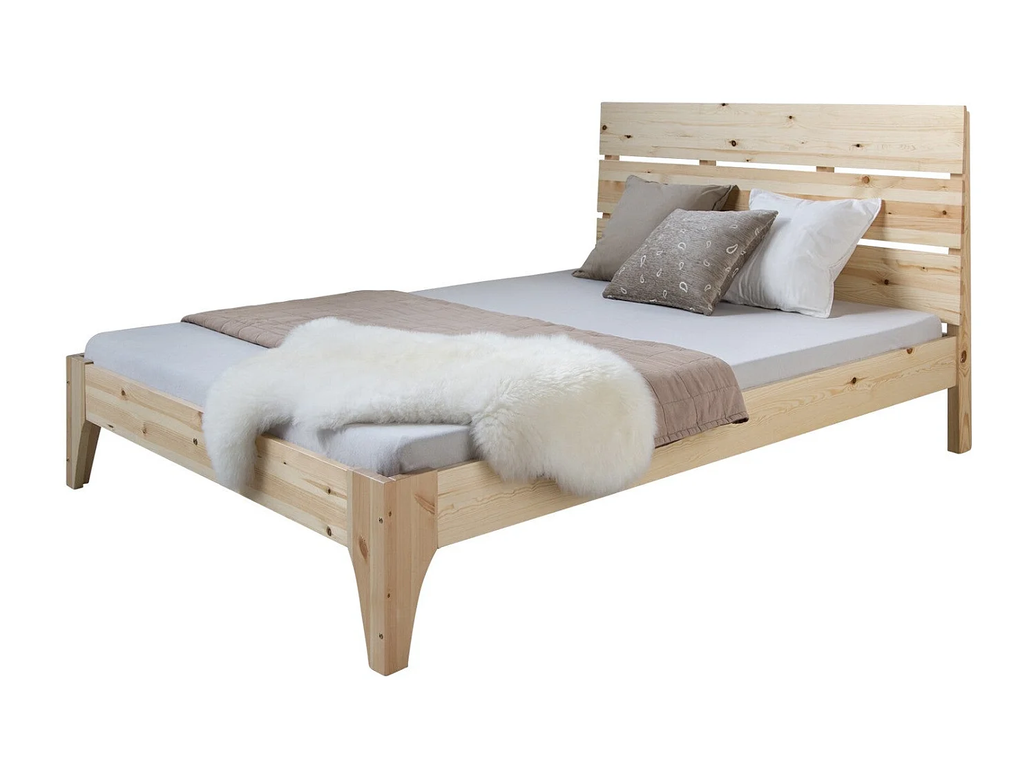 Lit adulte 2 personnes bois marron 145 x 209 x 102 cm LIT06167