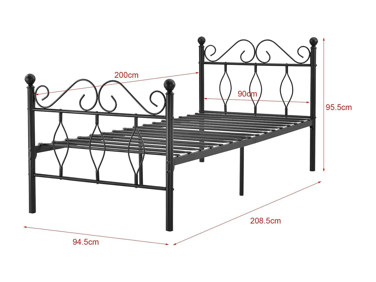 Lit simple une personne métal argentée 208.5 x 94.5 x 95.5 cm LIT03003