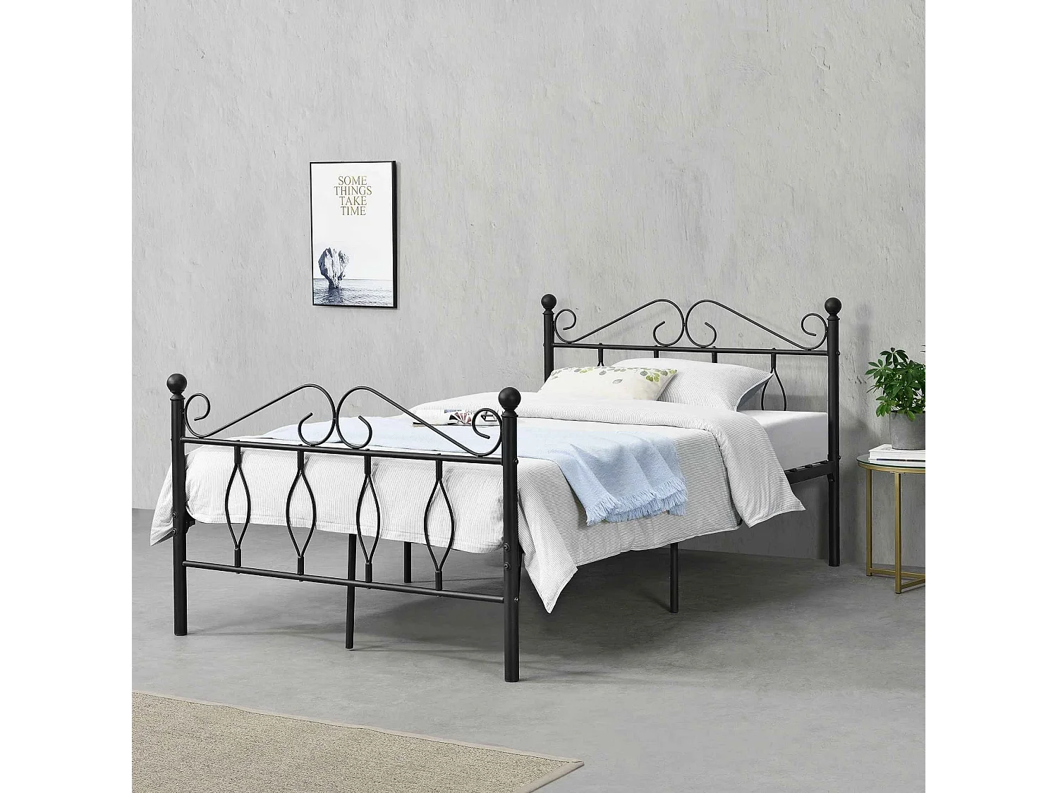 Lit simple une personne métal argentée 208.5 x 94.5 x 95.5 cm LIT03003