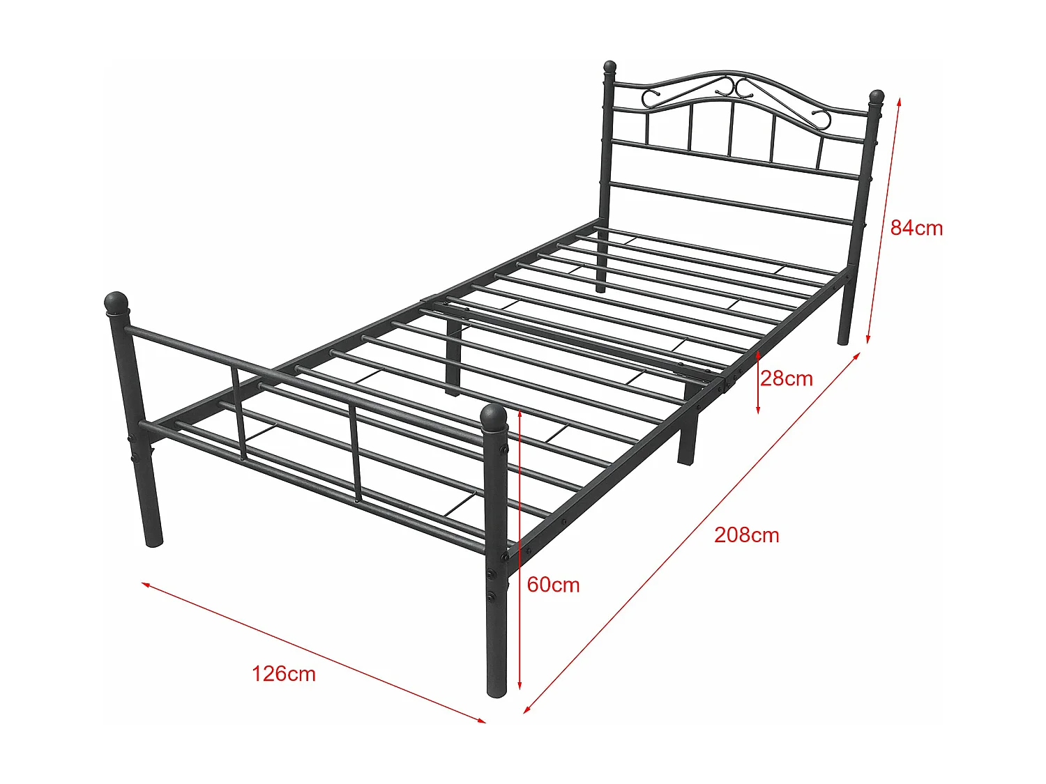 Lit simple cadre en argentée 208 x 126 x 84 cm 03_0002669