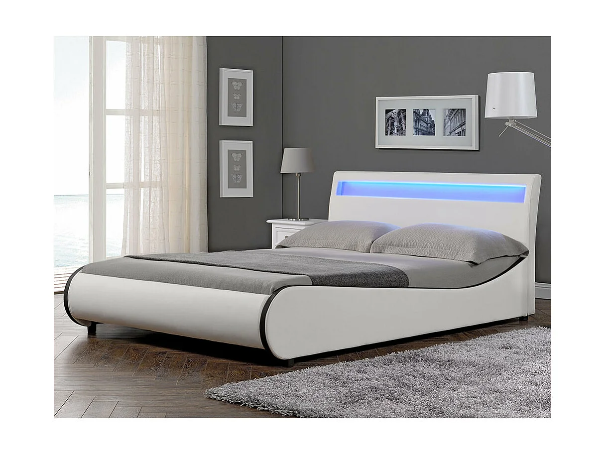 Lit double 2 personnes cuir blanche 221 x 149 x 83 cm 03_0005323