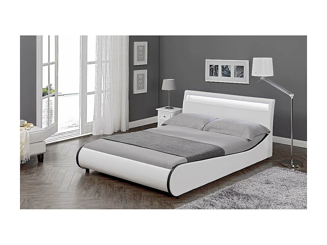 Lit double 2 personnes cuir blanche 221 x 149 x 83 cm 03_0005323