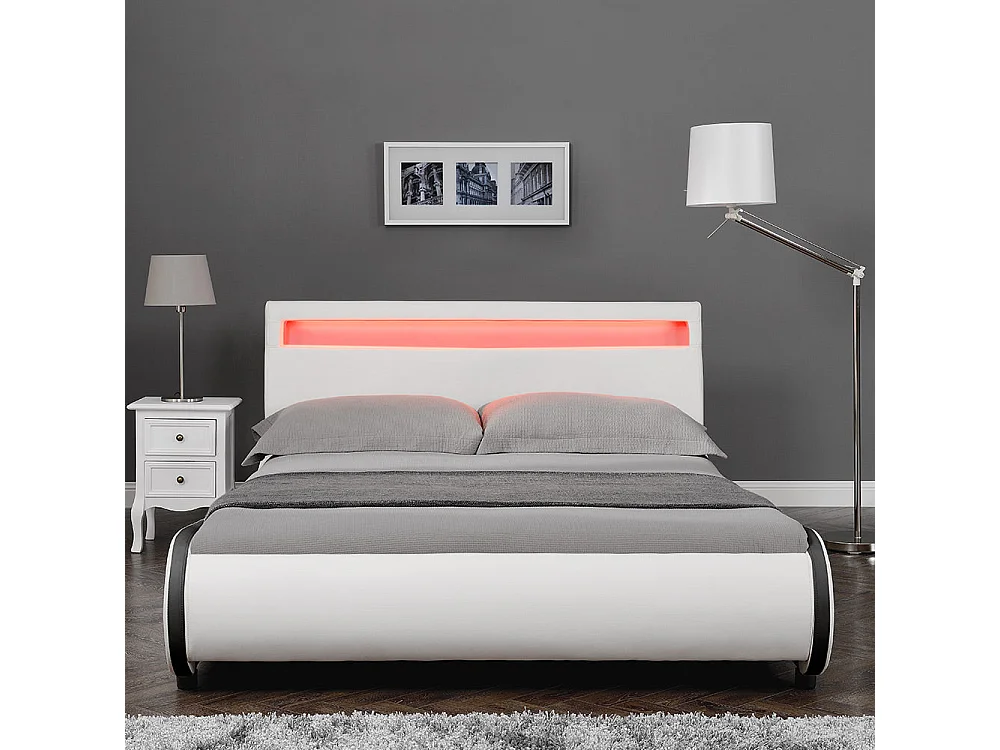 Lit double 2 personnes cuir blanche 221 x 149 x 83 cm 03_0005323