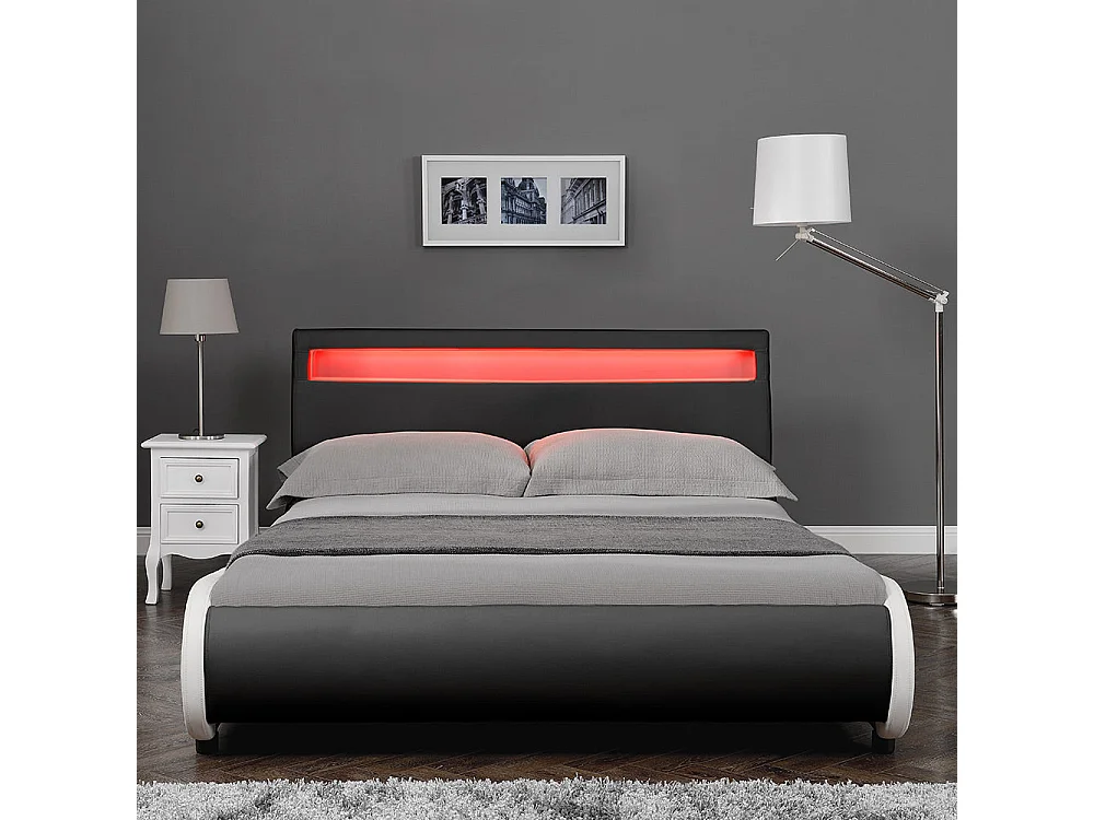 Lit double 2 personnes cuir noire 221 x 149 x 83 cm 03_0005333