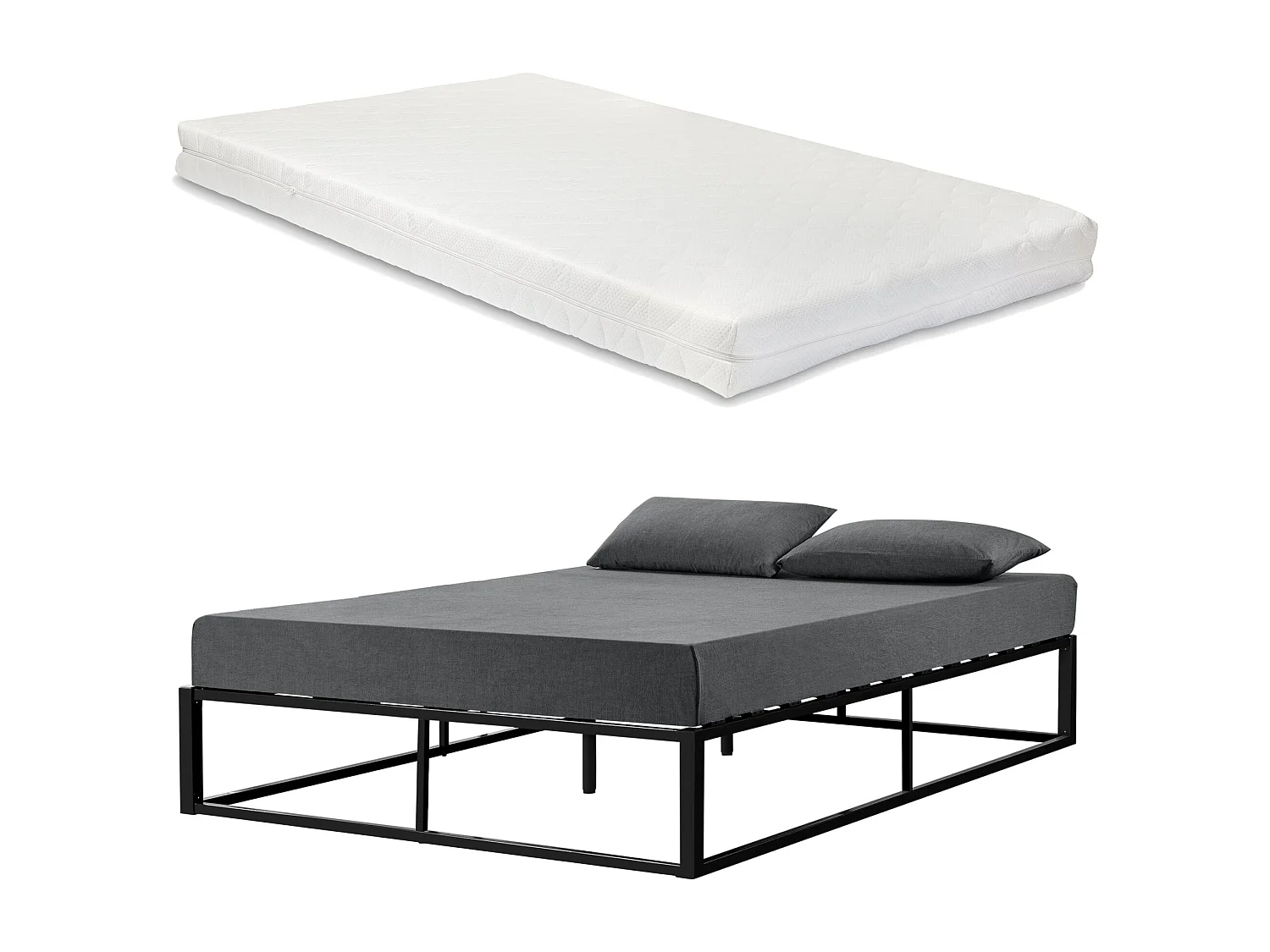 Lit en métal double argentée 203 x 143 x 30 cm 03_0002689