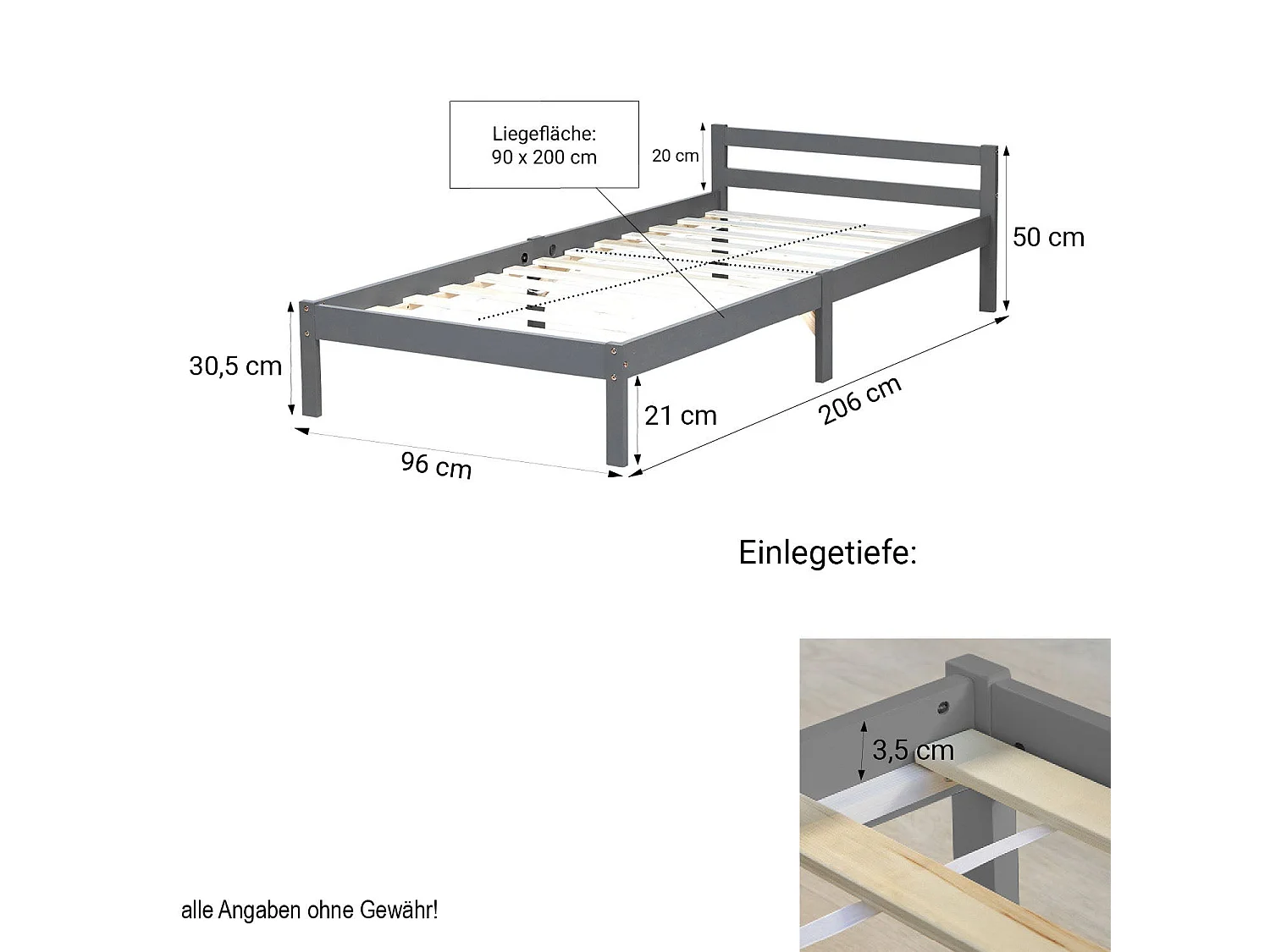Lit simple 1 personne bois marron 206 x 96 x 50 cm LIT06217