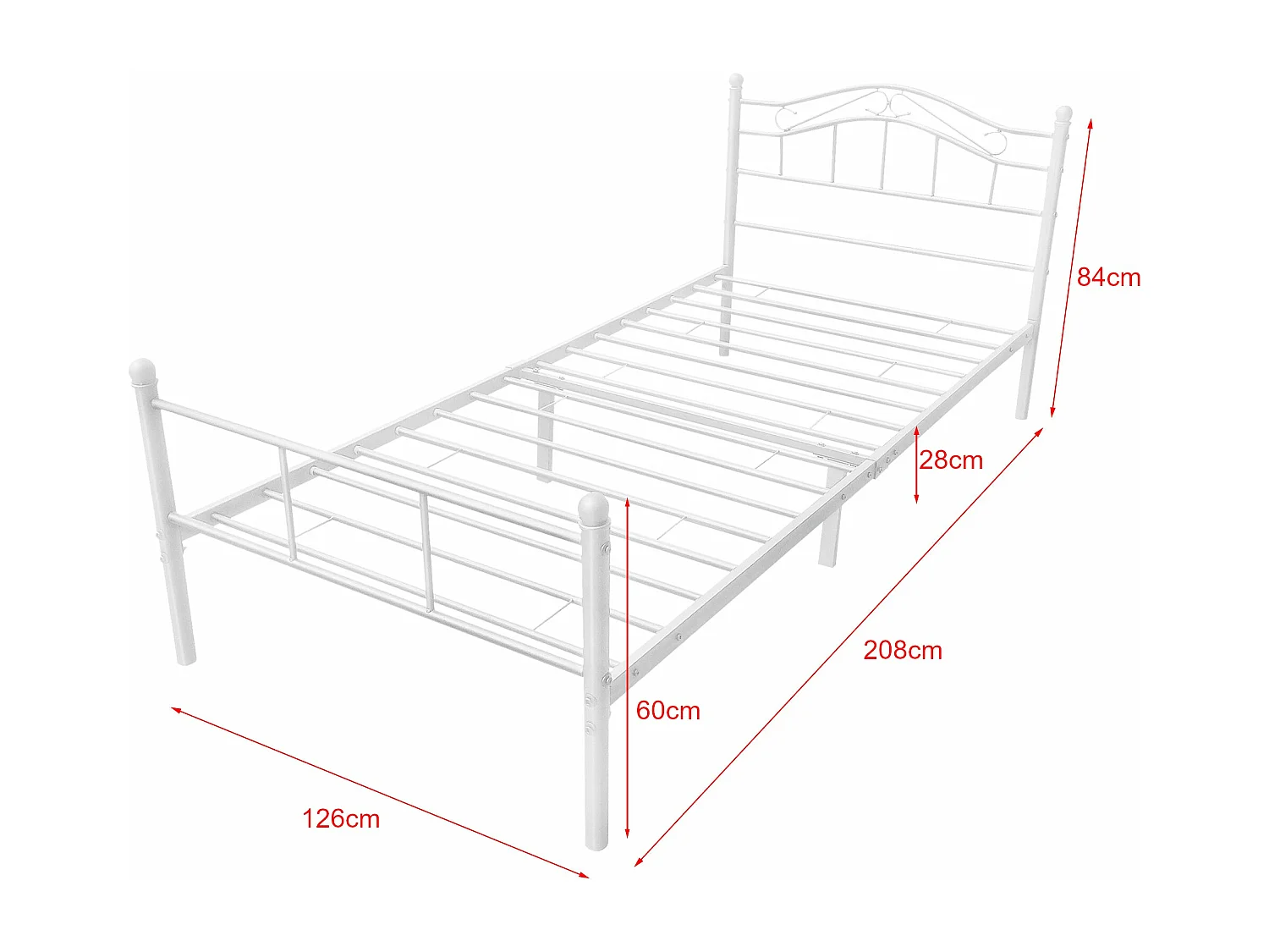 Lit simple cadre en blanche 208 x 126 x 84 cm 03_0002674