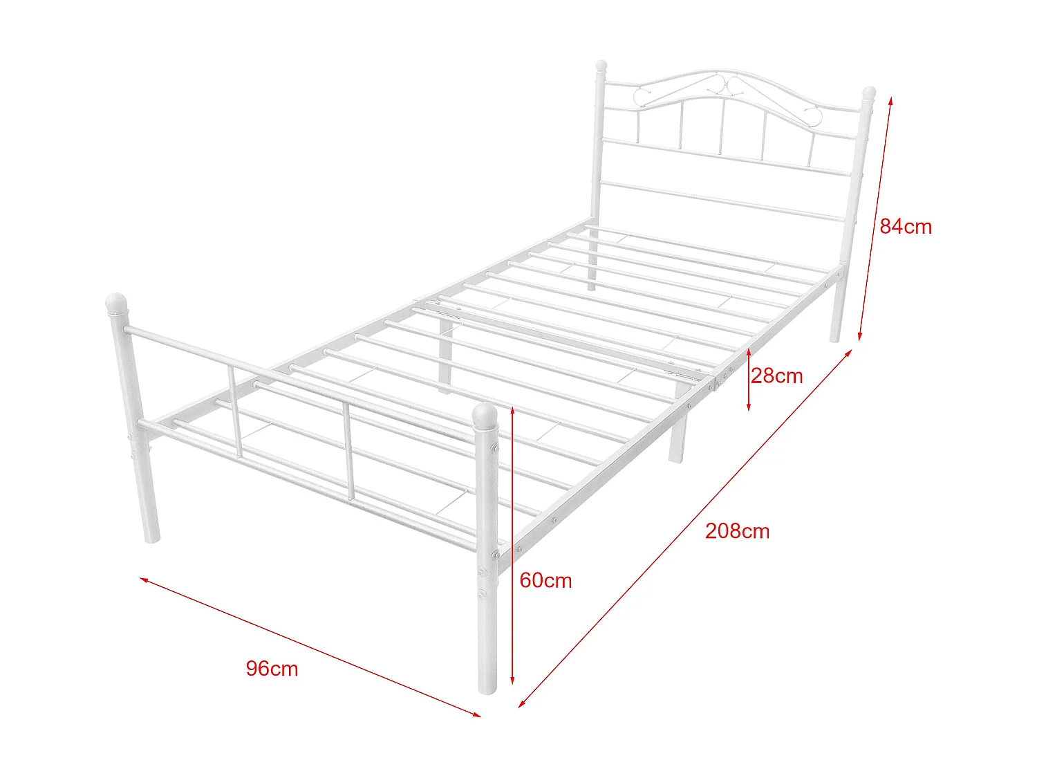 Lit simple en métal métal blanche 208 x 96 x 84 cm 03_0002727