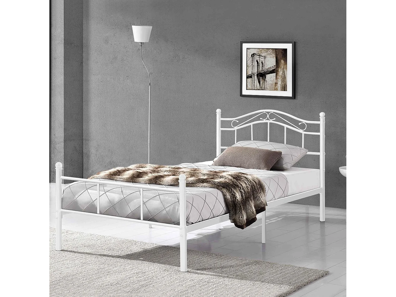 Lit simple en métal métal blanche 208 x 96 x 84 cm 03_0002727