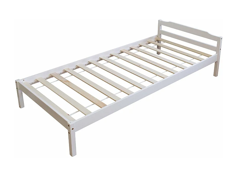 Lit simple 1 personne bois blanche 206 x 96 x 61 cm LIT06085