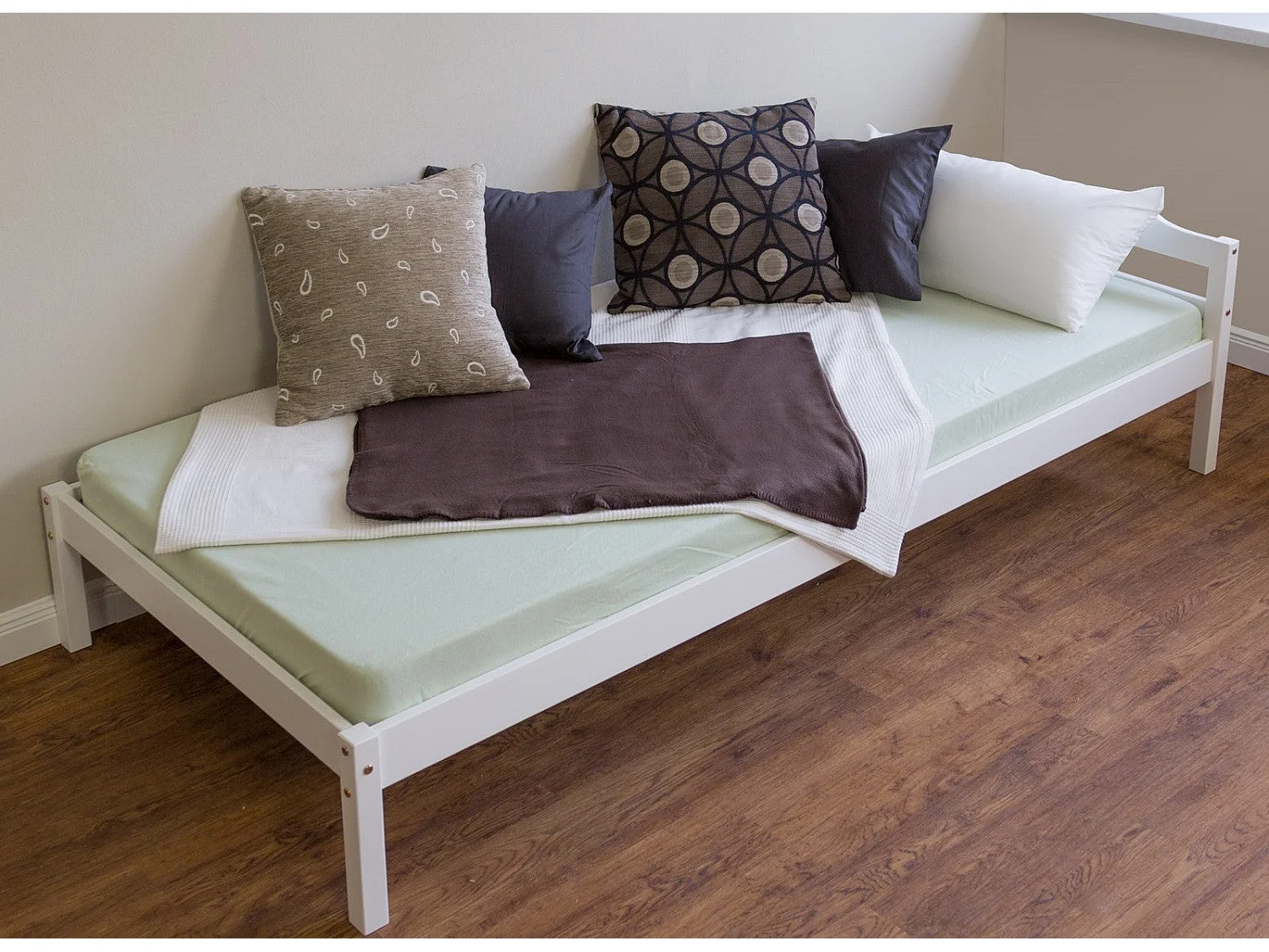 Lit simple 1 personne bois blanche 206 x 96 x 61 cm LIT06085