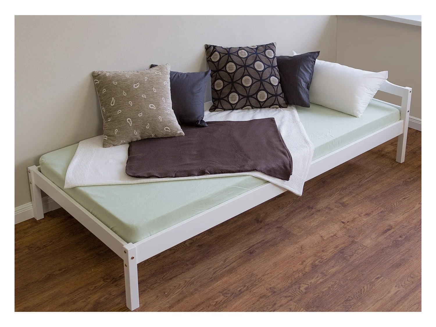 Lit simple 1 personne bois blanche 206 x 96 x 61 cm LIT06085