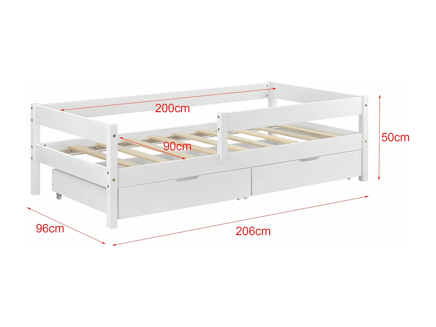 Lit pour enfant avec bois blanche 206 x 96 x 50 cm 03_0005419