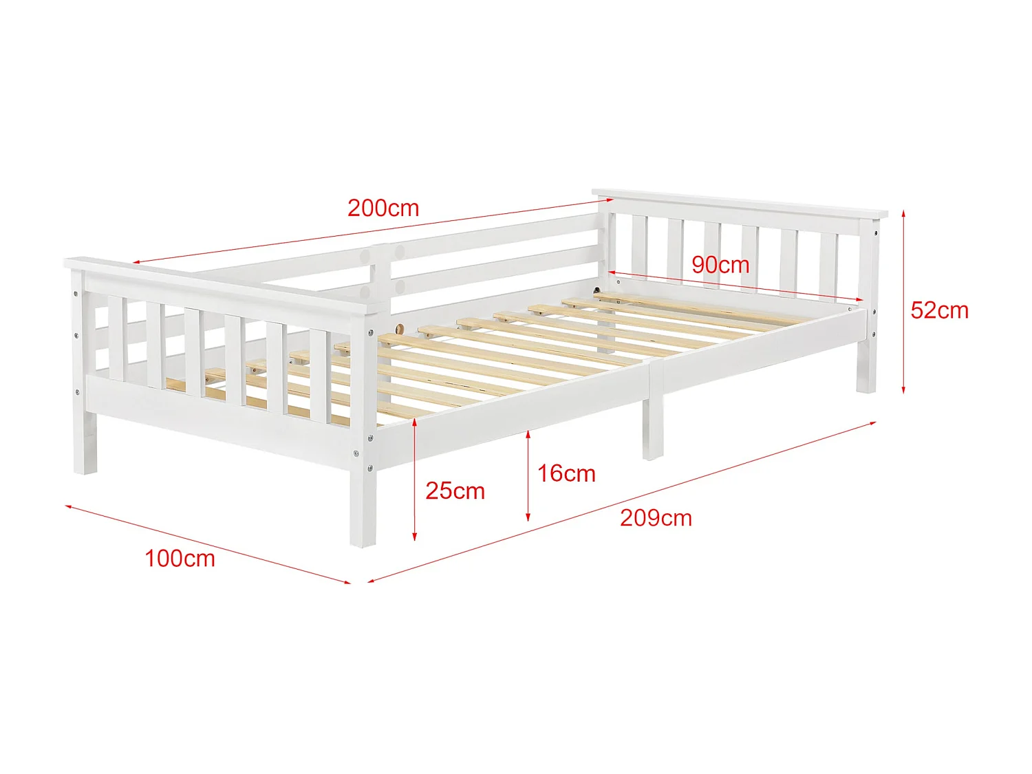 Lit pour enfant avec bois blanche 209 x 100 x 52 cm 03_0005445