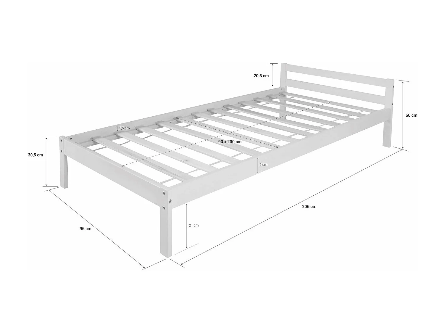 Lit simple 1 personne bois marron 206 x 96 x 61 cm LIT06165