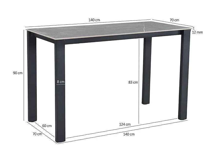 Table haute 140 cm rectangulaire céramique gris marbré - HARPER